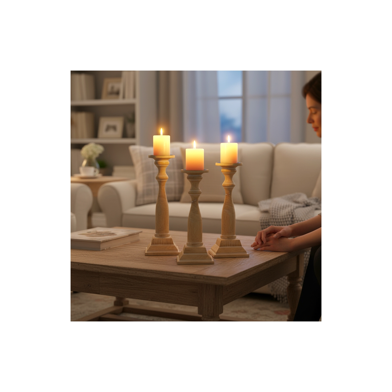 Set of 3 Manzanita Candle Holders-Bleached Wood